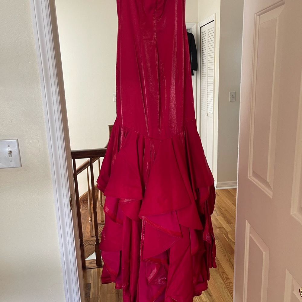 2 Cute Red Ruffled Tiered Pageant Prom Gala Wedding Gown - Picture 6 of 8
